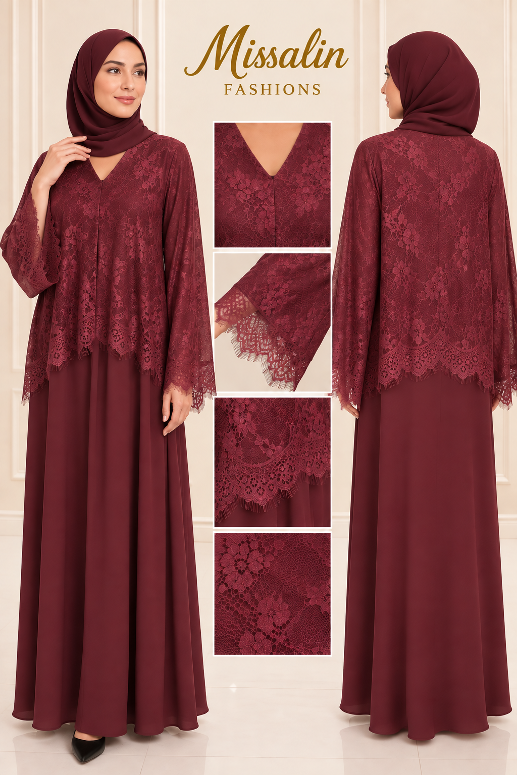 199 AED | HALF LACE ABAYA