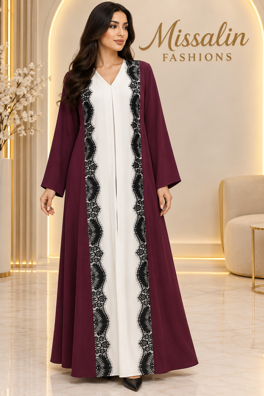 199 AED | CREPE LACE ABAYA